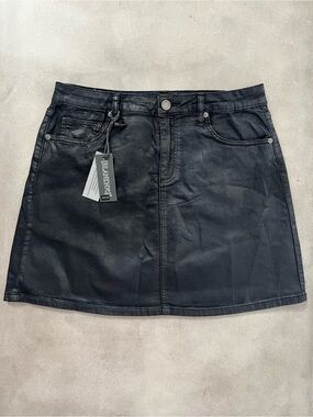 Blank NYC Black Coated Denim Mini Skirt Size 29 NWT